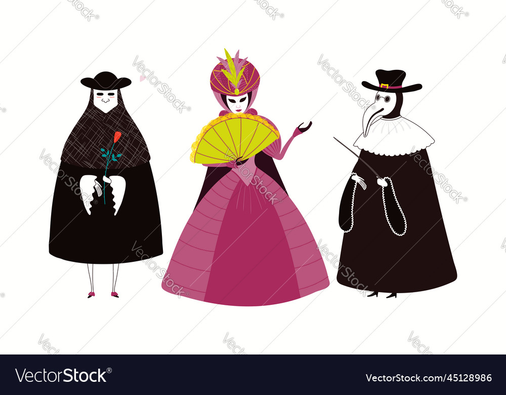 People in traditional venetian carnival costumes vector image People in traditional venetian carnival costumes