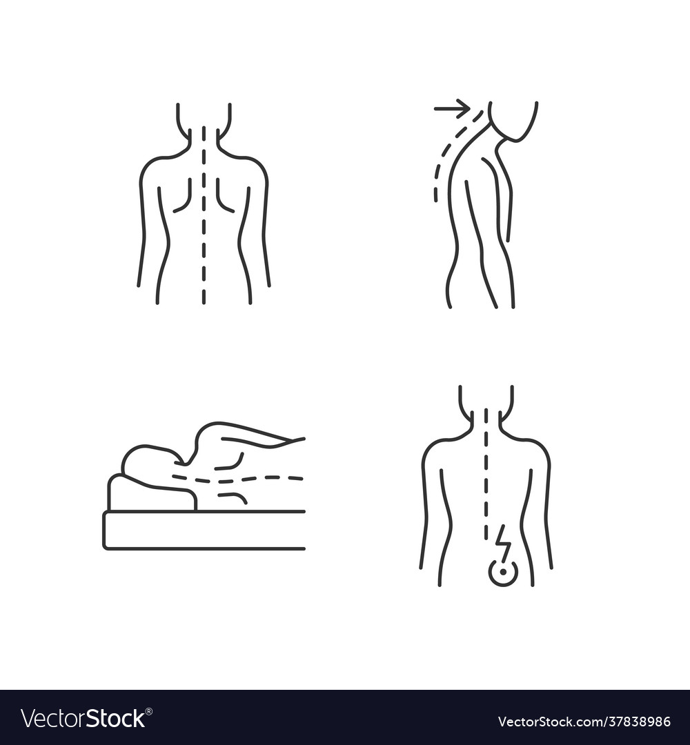 Poor posture problems linear icons set vector image Poor posture problems linear icons set