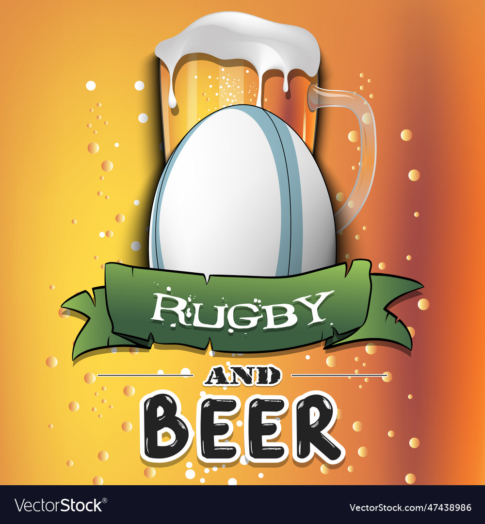 Rugby ball with mug of beer