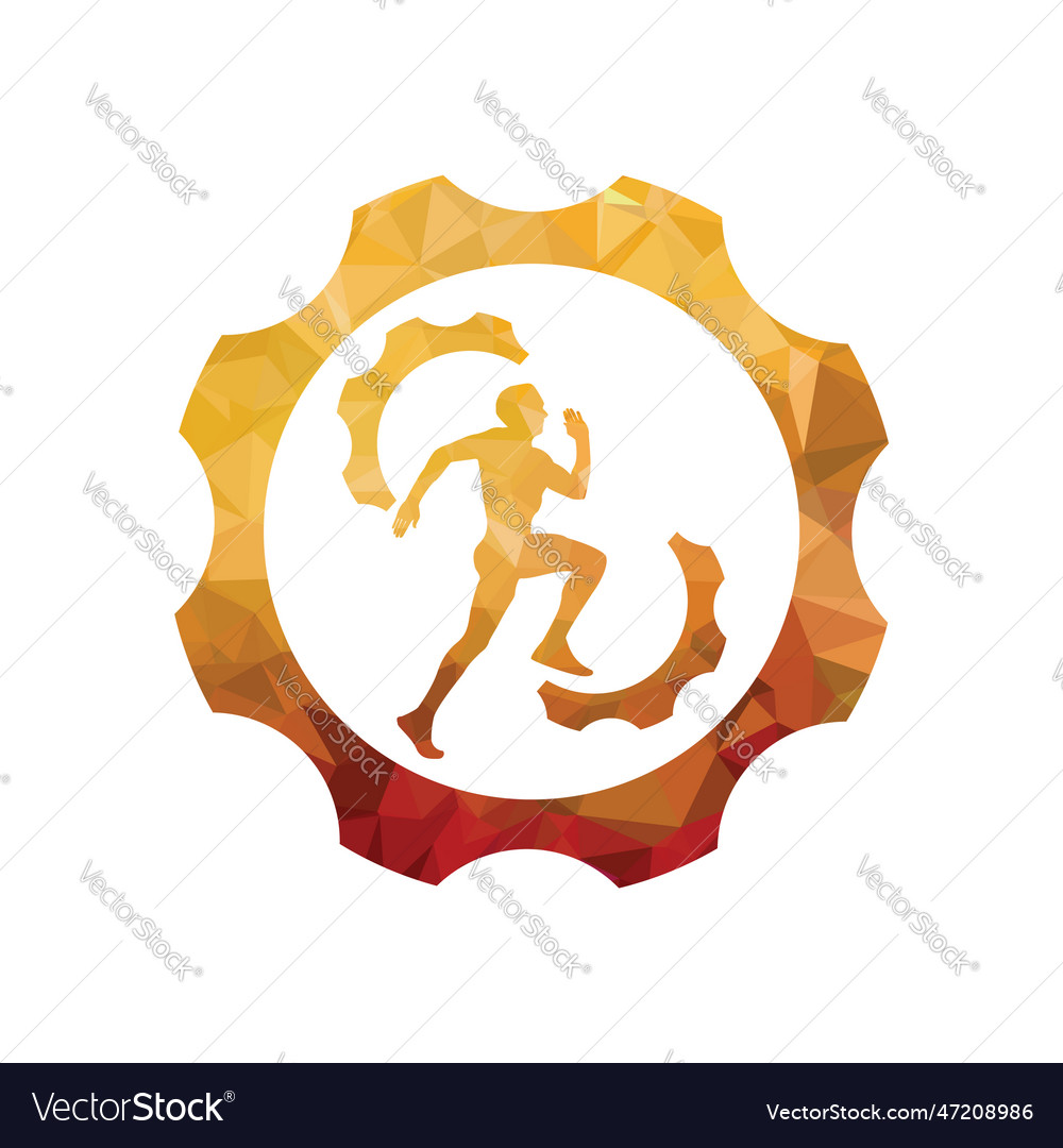 Running man with gear cog setting icon inside vector image Running man with gear cog setting icon inside