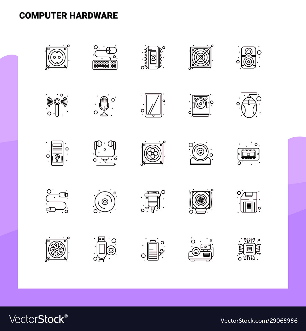 Set computer hardware line icon 25 icons vector image Set computer hardware line icon 25 icons