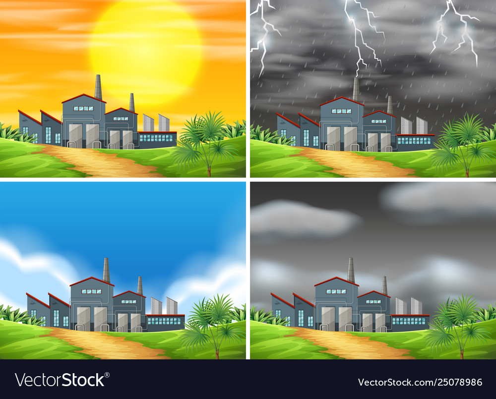 Set factory in different weather vector image Set factory in different weather