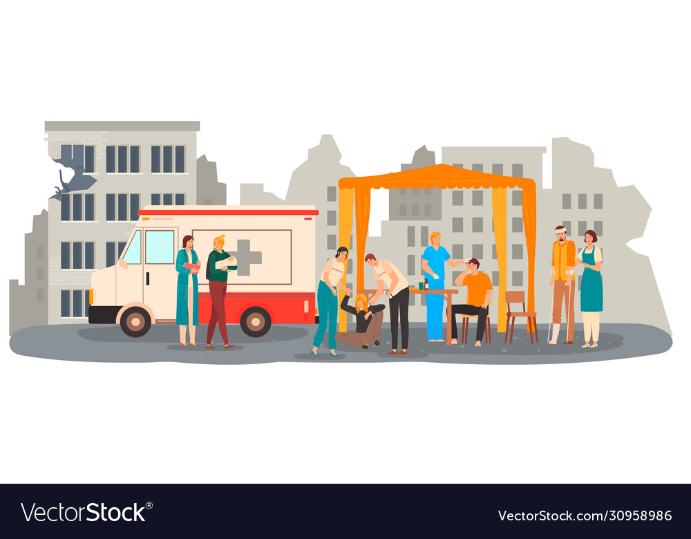 Volunteers medical help people charity social Vector Image