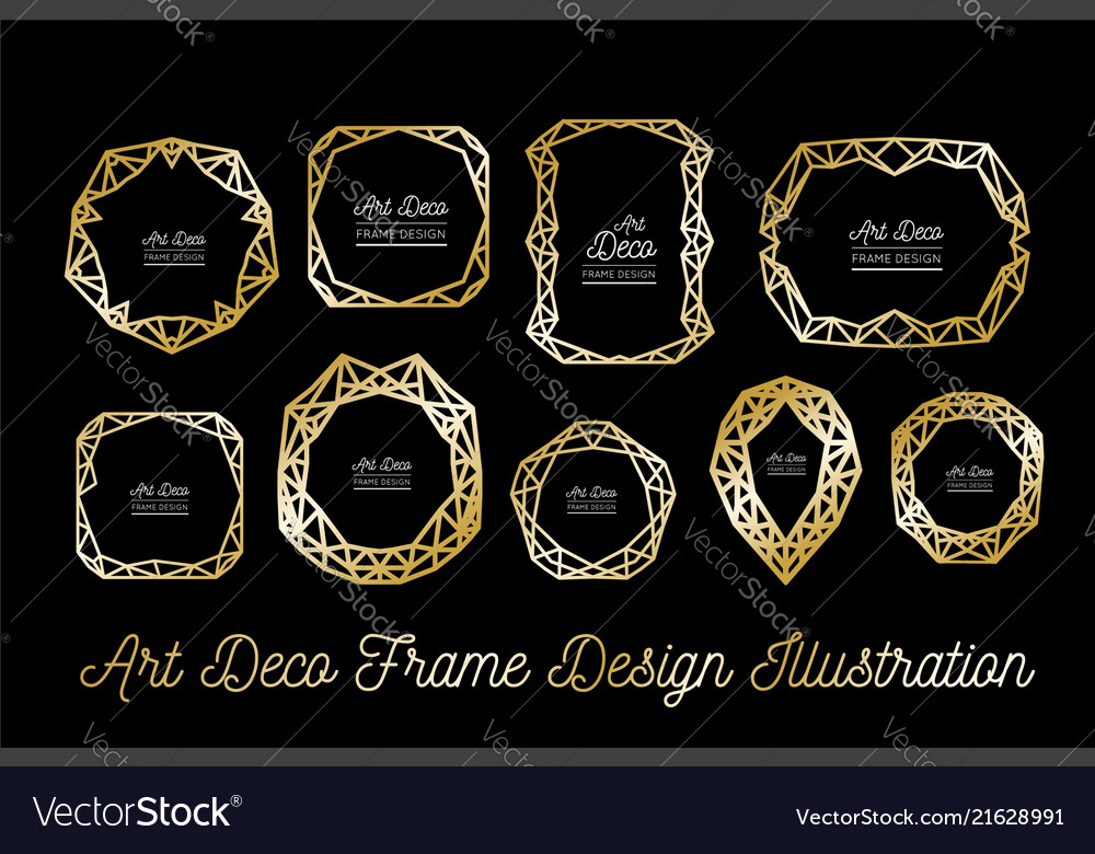 Art deco decorative frame golden lines wedding Vector Image