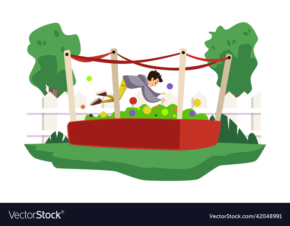 Child or teenger jumping in ball pit trampoline Vector Image Child or teenger jumping in ball pit trampoline