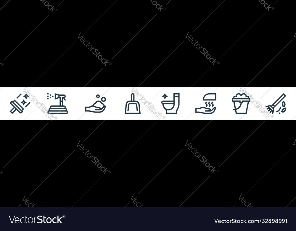 Cleaning line icons linear set quality vector image Cleaning line icons linear set quality