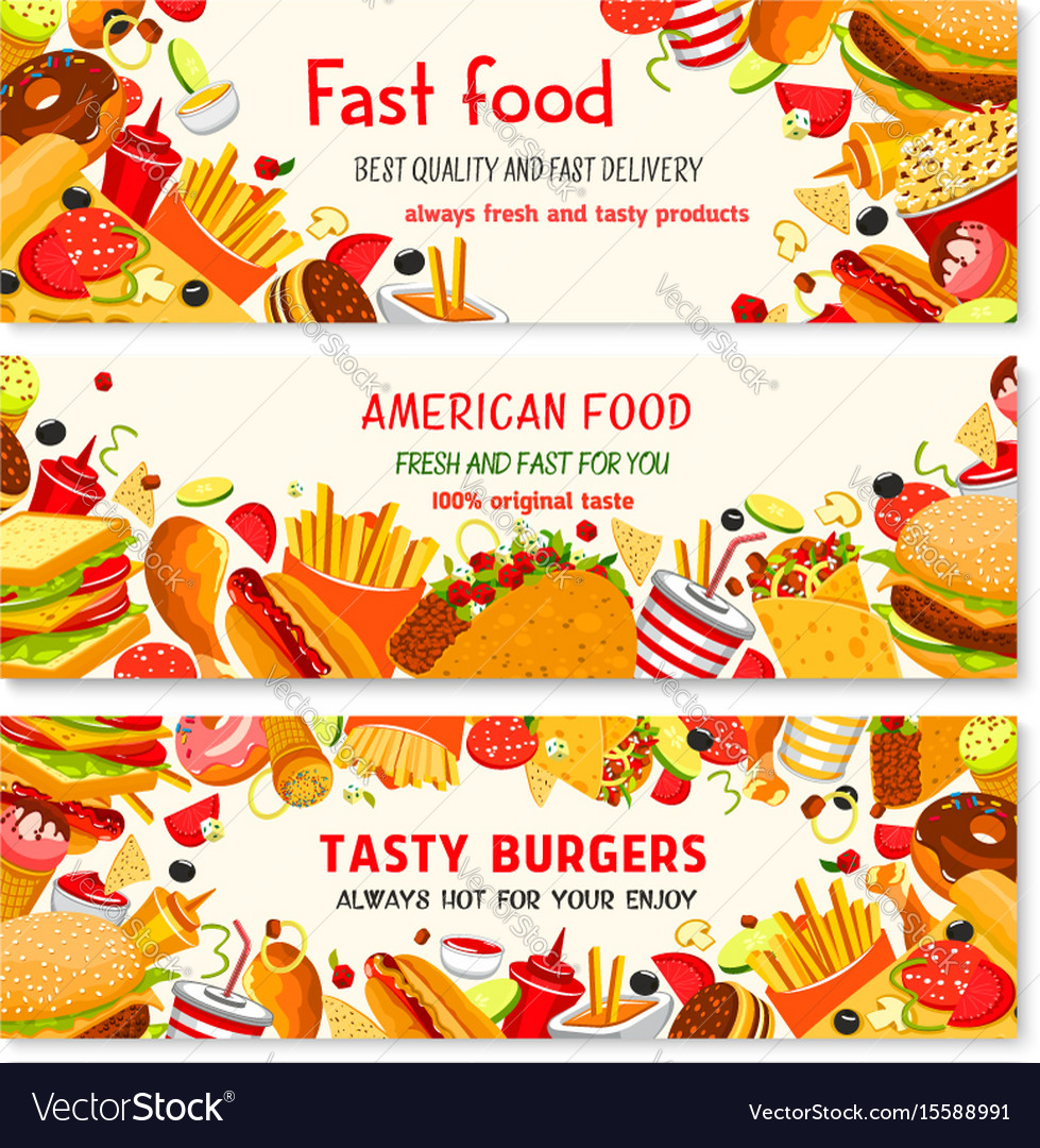 Fast food banners of fastfood meal snacks Vector Image