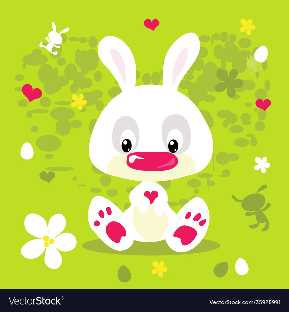 Happy easter spring flat design with cute white