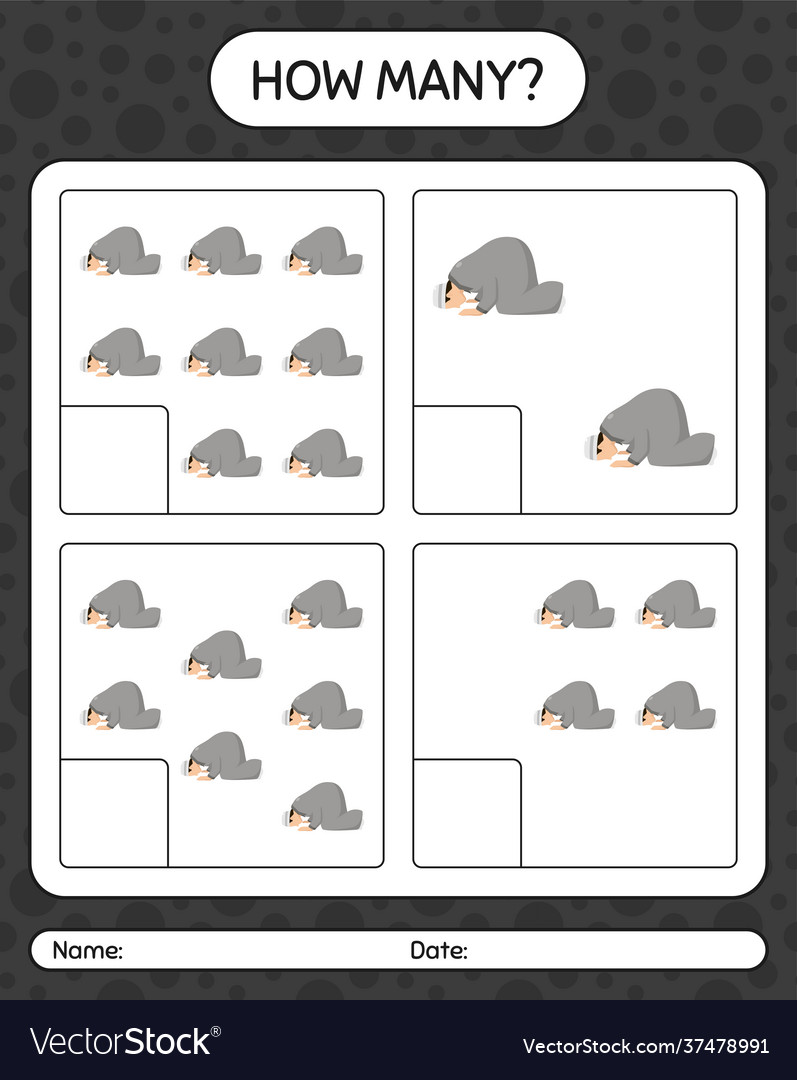 How many counting game with praying worksheet vector image How many counting game with praying worksheet