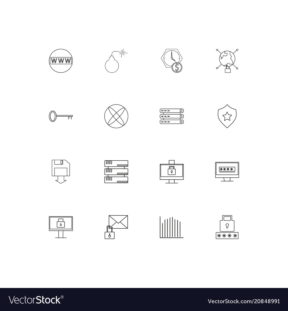 Internet security linear thin icons set outlined