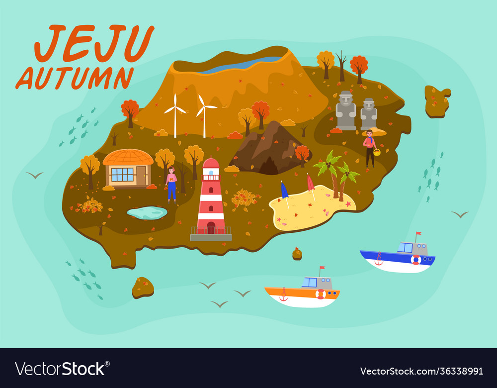 Jeju island travel map attractions Royalty Free Vector Image