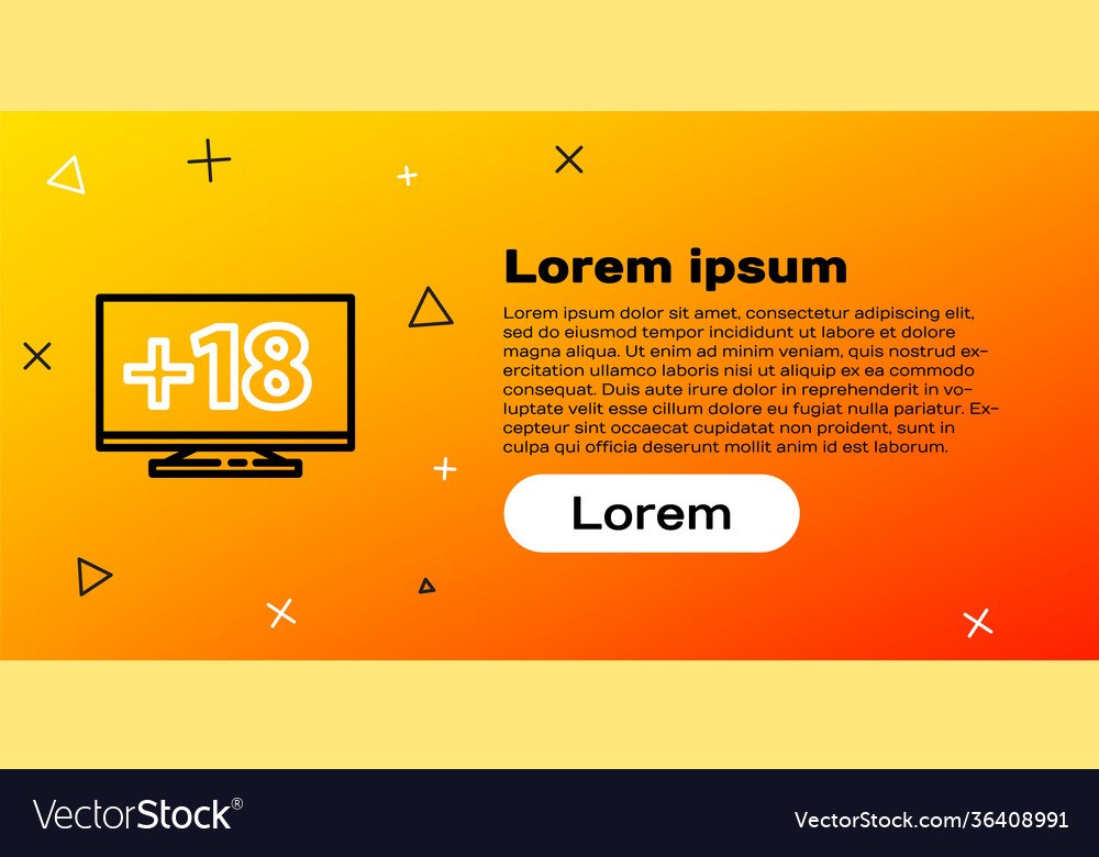 Line computer monitor with 18 plus content icon vector image Line computer monitor with 18 plus content icon