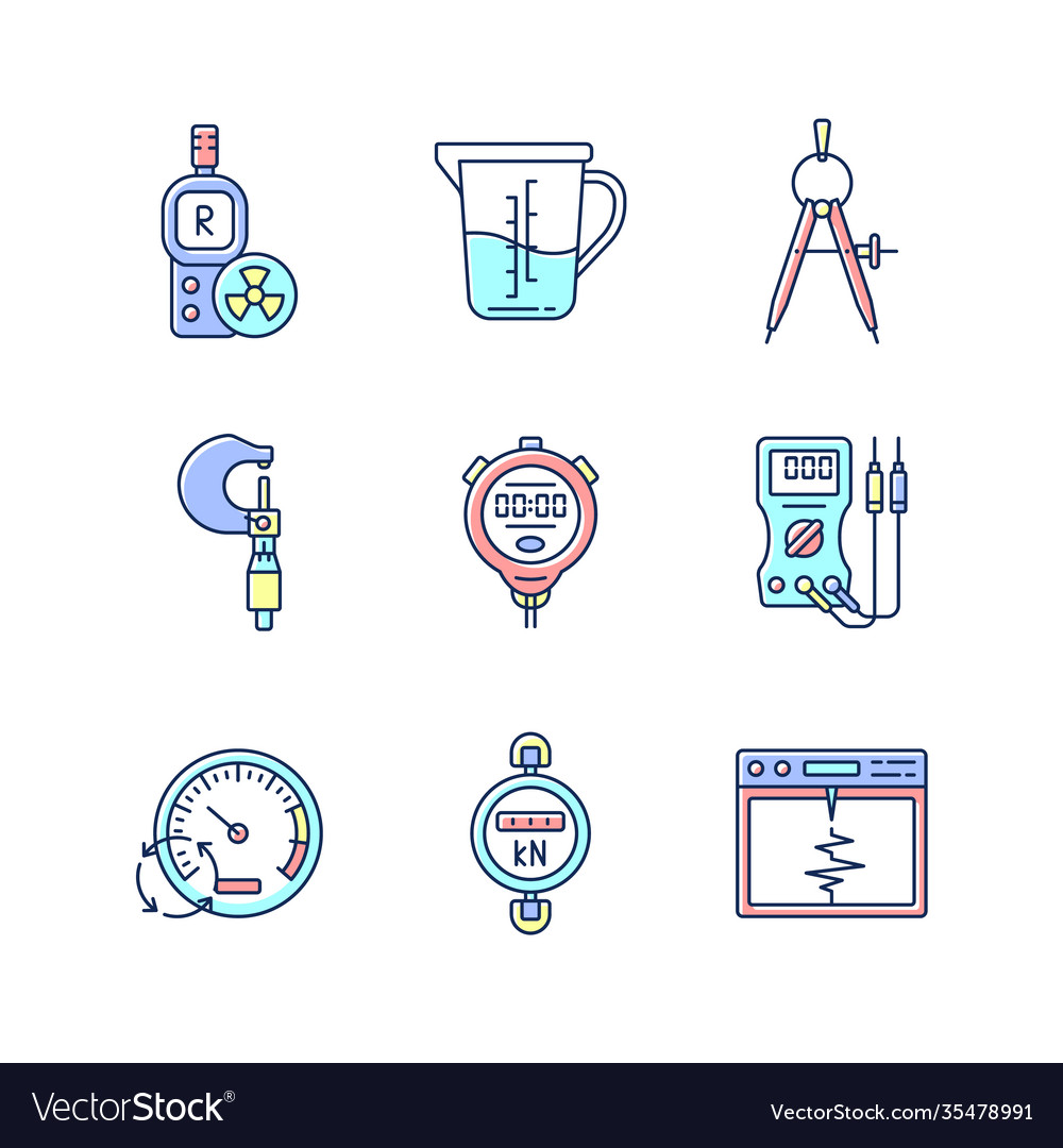 Measuring instruments rgb color icons set vector image Measuring instruments rgb color icons set