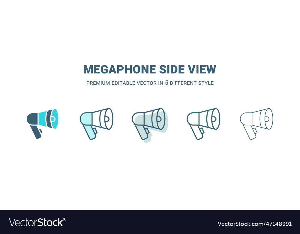 Megaphone side view icon in 5 different style Vector Image Megaphone side view icon in 5 different style