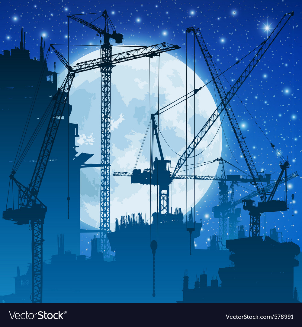 Nighttime Crane Silhouettes