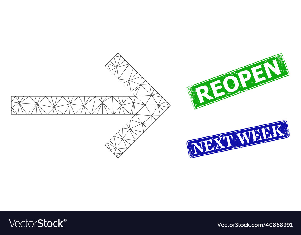 Rubber reopen badges and triangular mesh next vector image Rubber reopen badges and triangular mesh next
