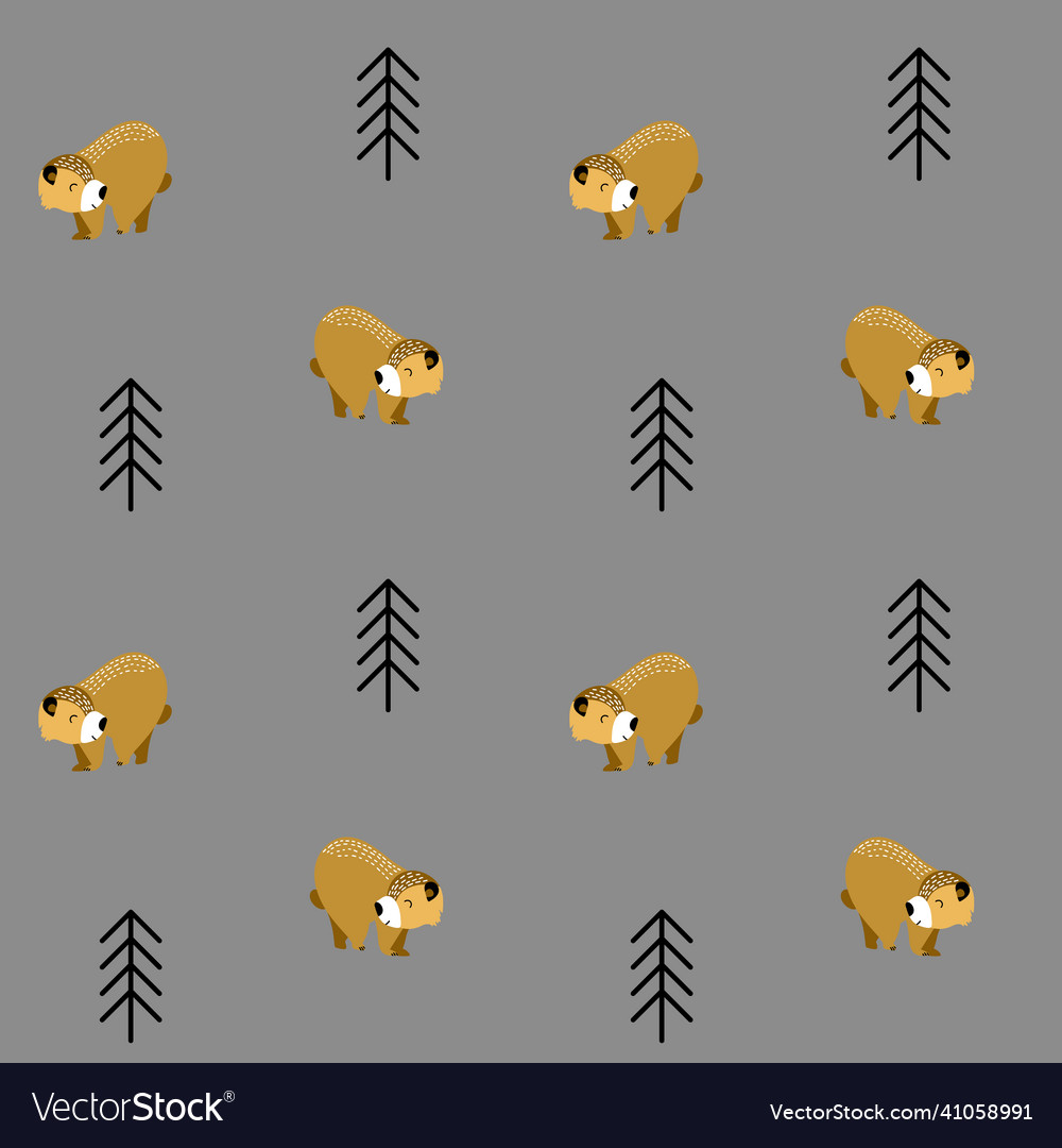 Seamless pattern with bear and fir tree