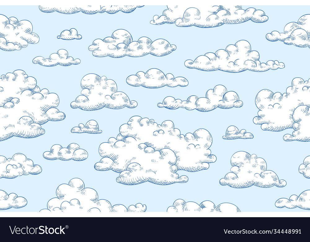Seamless pattern with fluffy clouds or cumulus