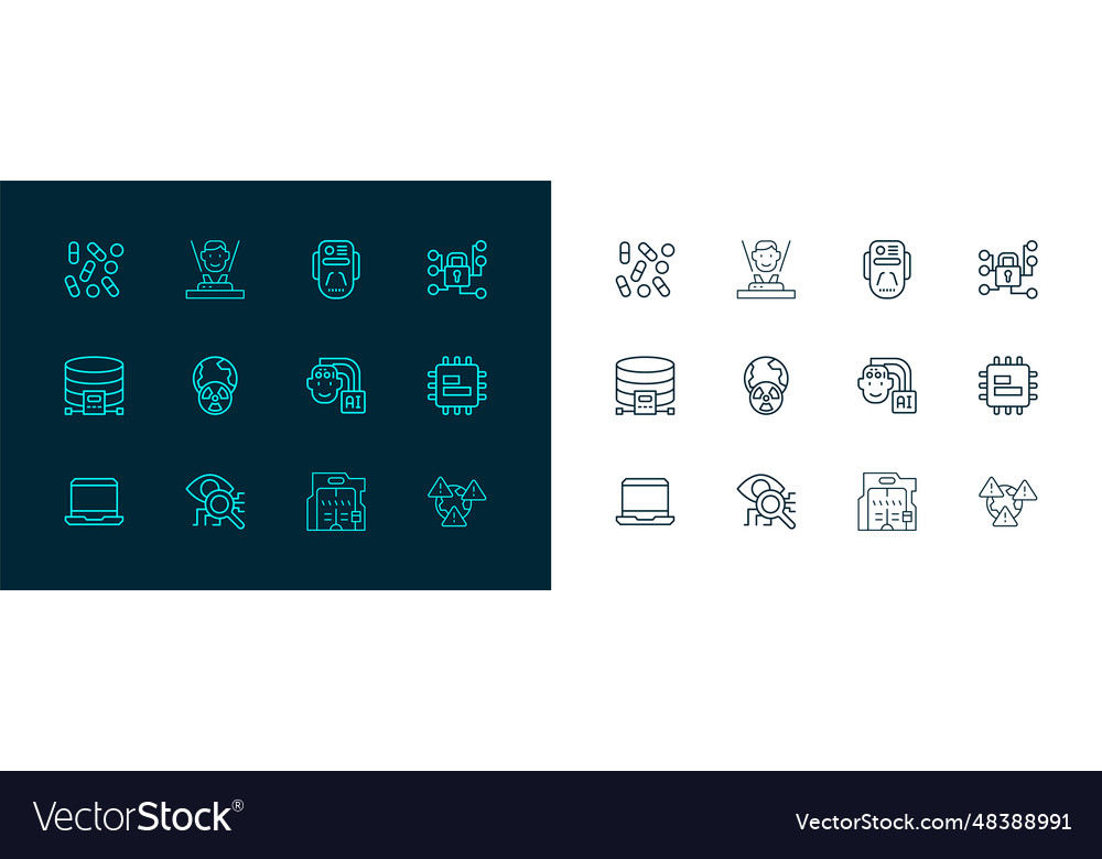Set line cyber security eye scan humanoid robot Vector Image Set line cyber security eye scan humanoid robot