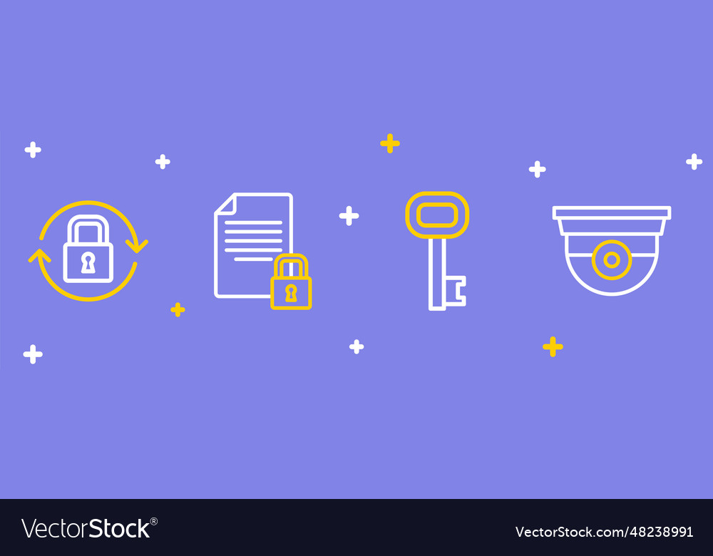 Set line security camera old key document vector image Set line security camera old key document