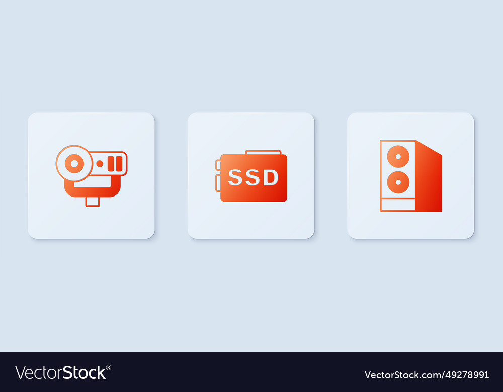Set ssd card web camera and case of computer vector image Set ssd card web camera and case of computer