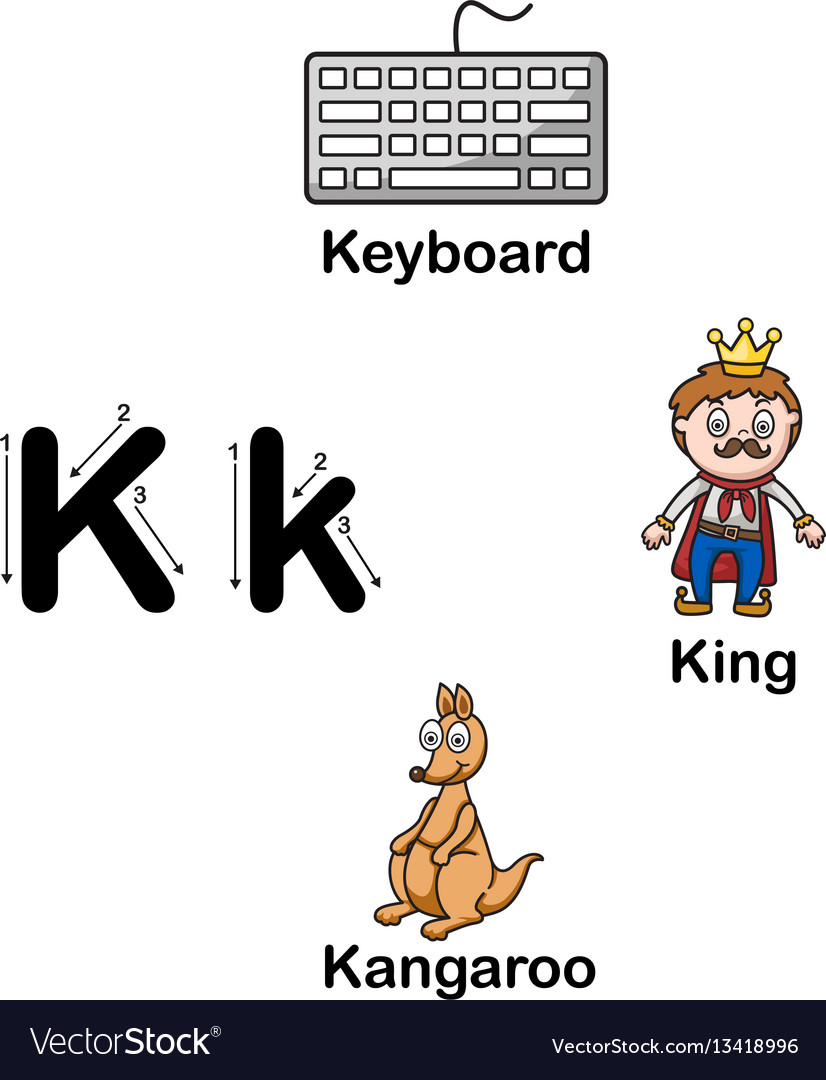 Alphabet letter k-keyboard king kangaroo Vector Image