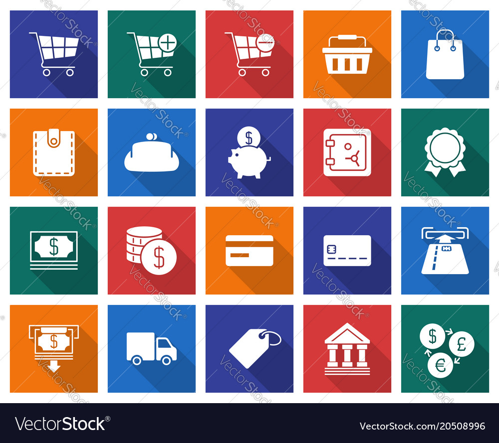 Collection of square icons finance and banking