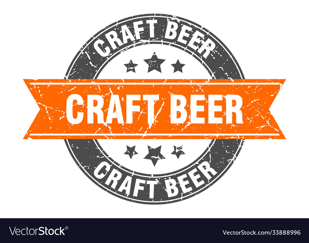 Craft beer round stamp with ribbon label sign