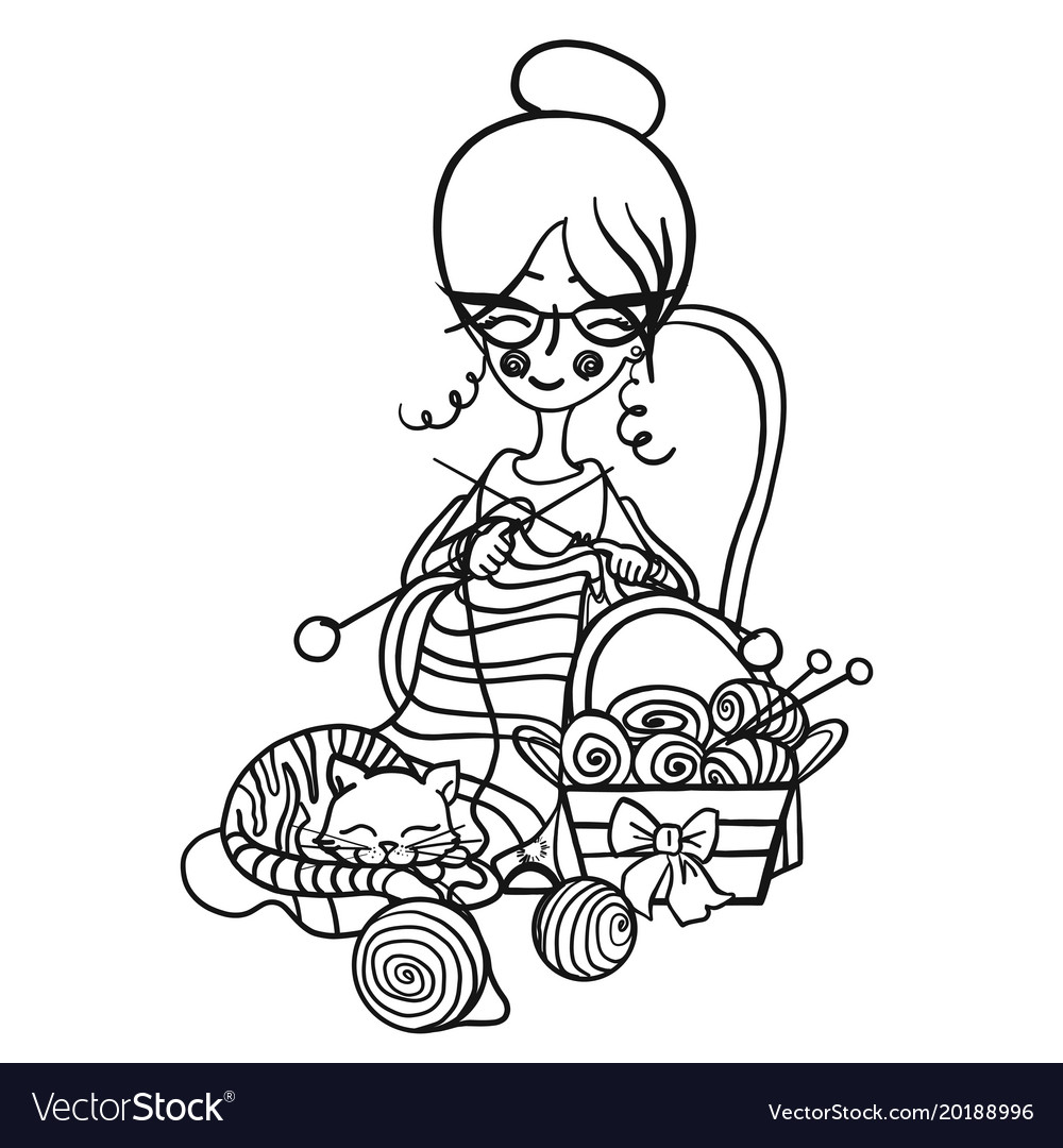Granny Stricken mit Katze