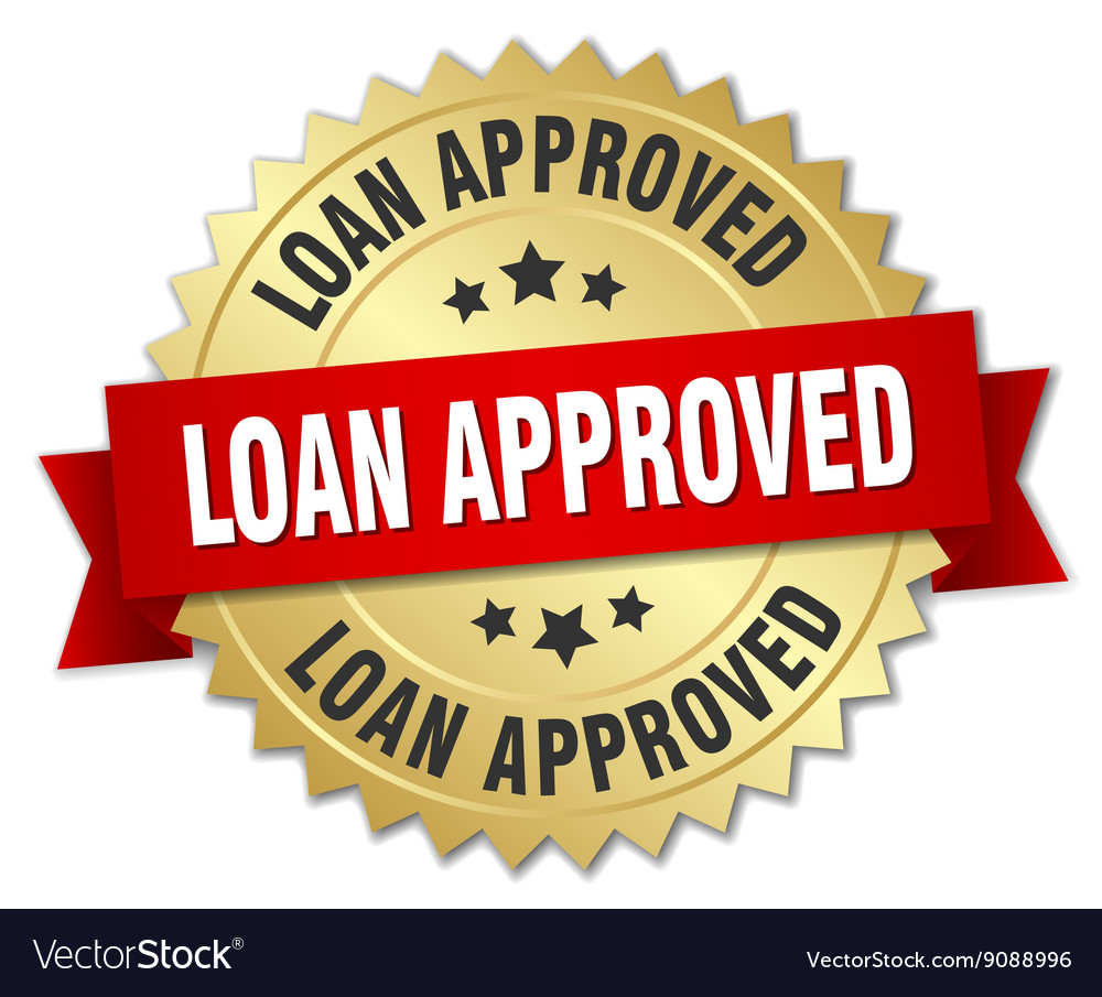 Loan approved 3d gold badge with red ribbon