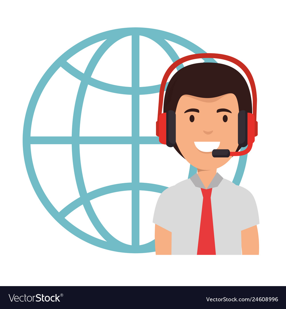 Logistic worker with headset and sphere planet vector image Logistic worker with headset and sphere planet
