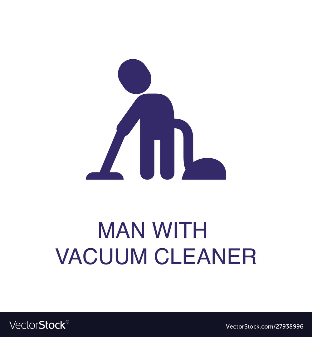 Man with vacuum cleaner element in flat simple