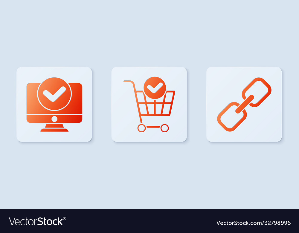 Set shopping cart with check mark computer vector image Set shopping cart with check mark computer