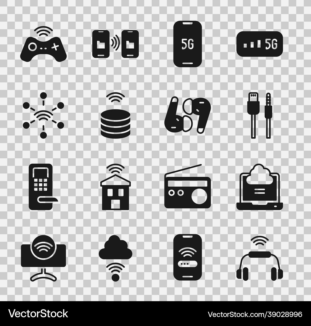 Set smart headphones system network cloud Vector Image