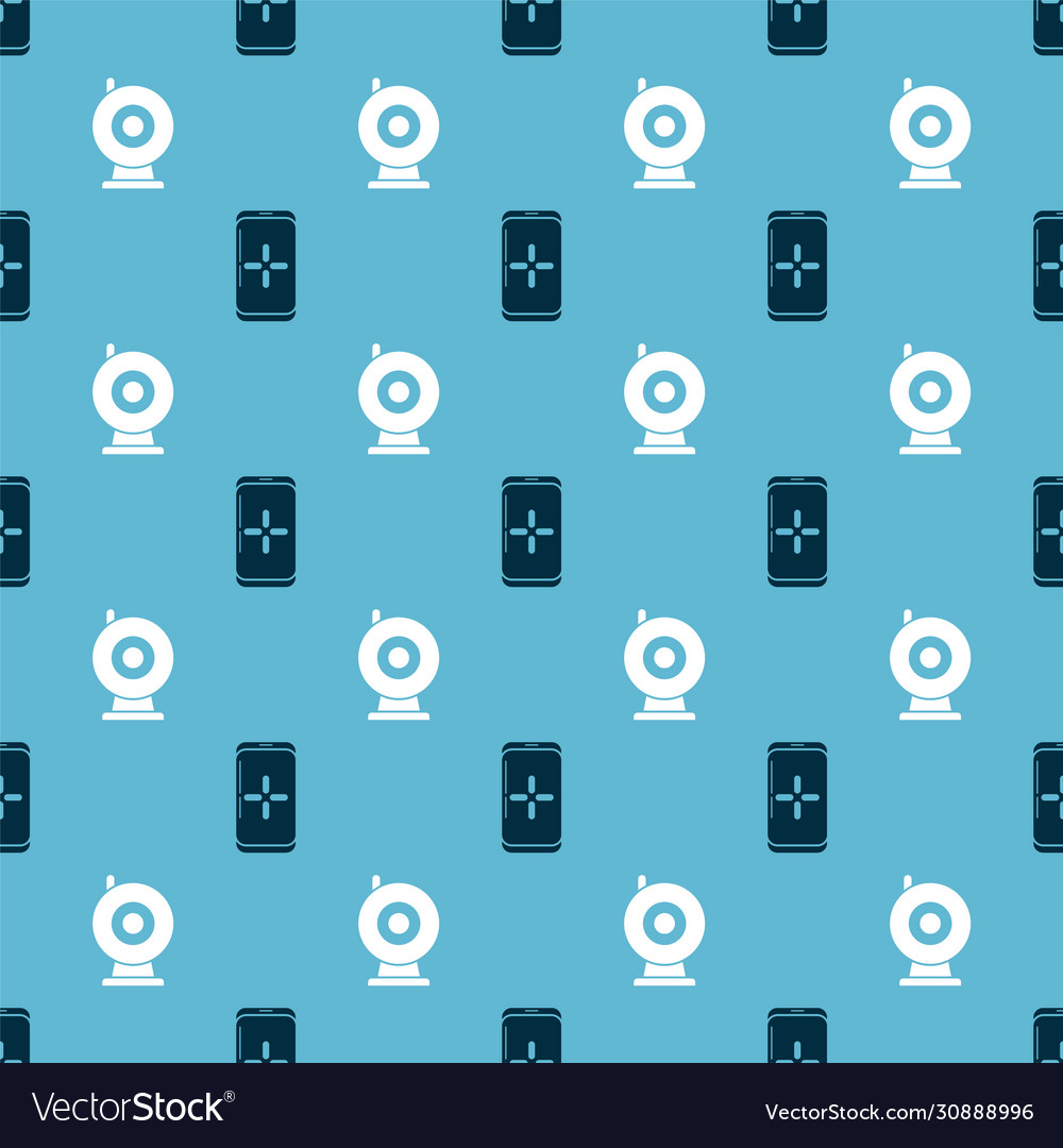 Set smartphone and playing in game web camera vector image Set smartphone and playing in game web camera