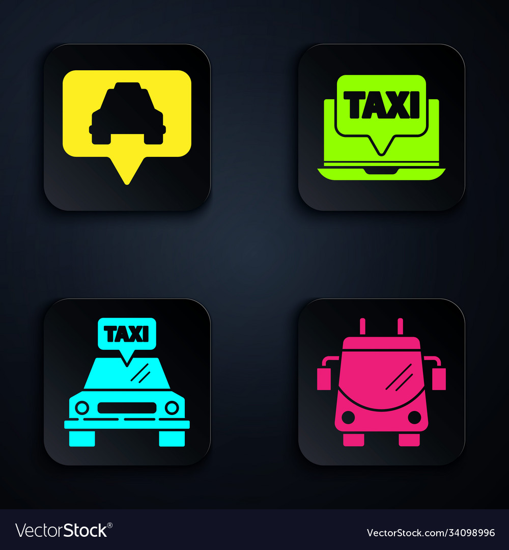 Set trolleybus map pointer with taxi car vector image Set trolleybus map pointer with taxi car