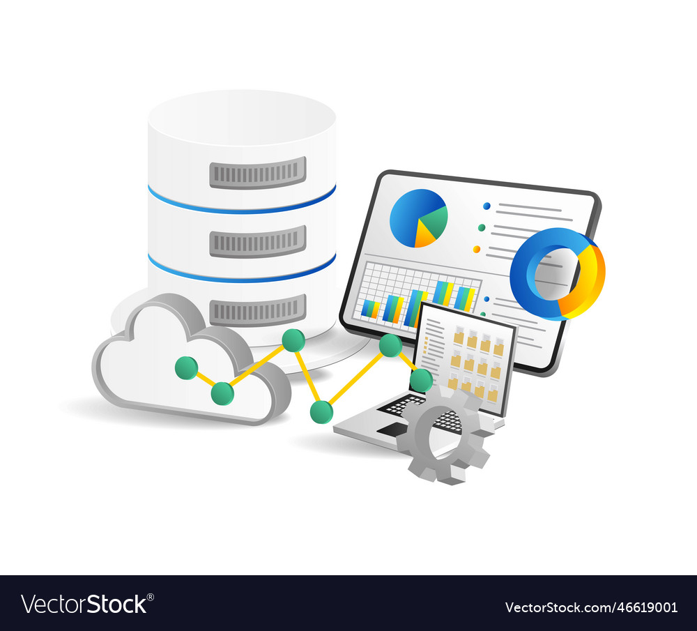 3d isometric concept of analysis database cloud