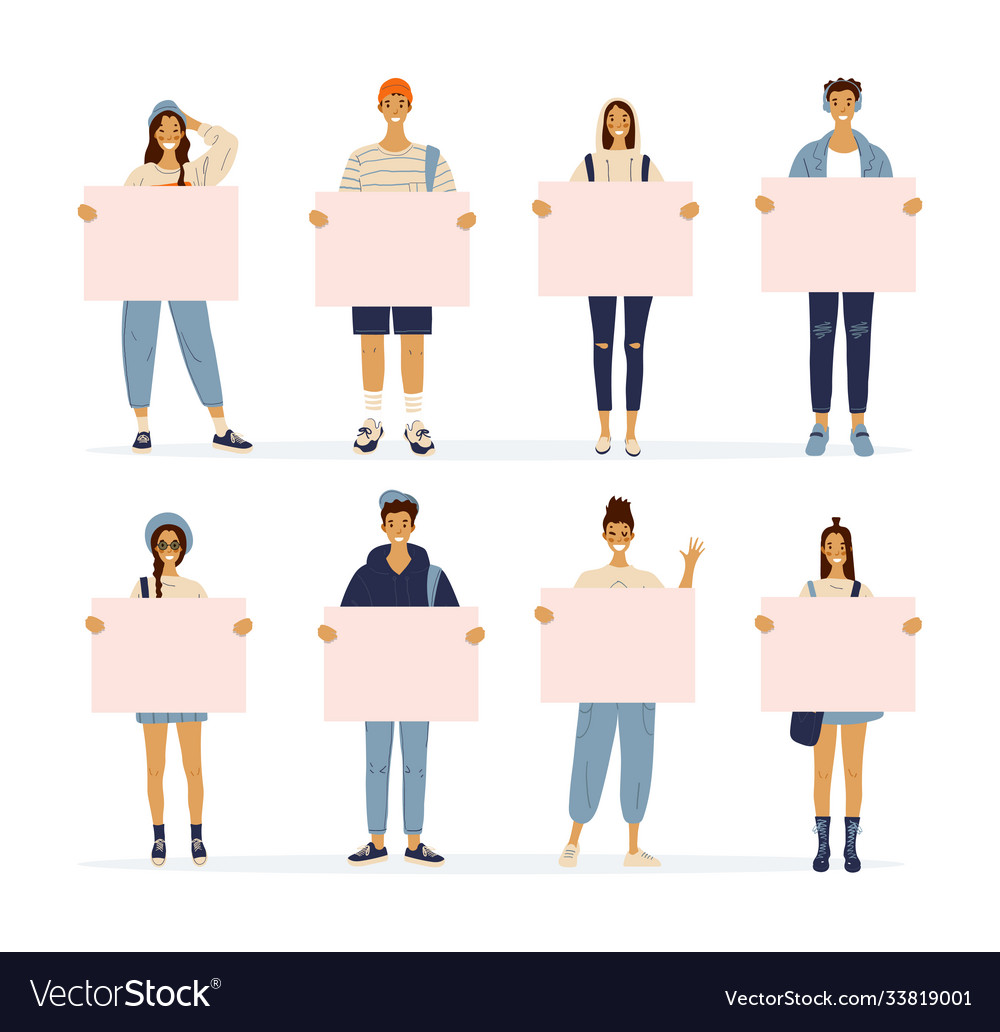 Cartoon characters standing young women and men Vector Image