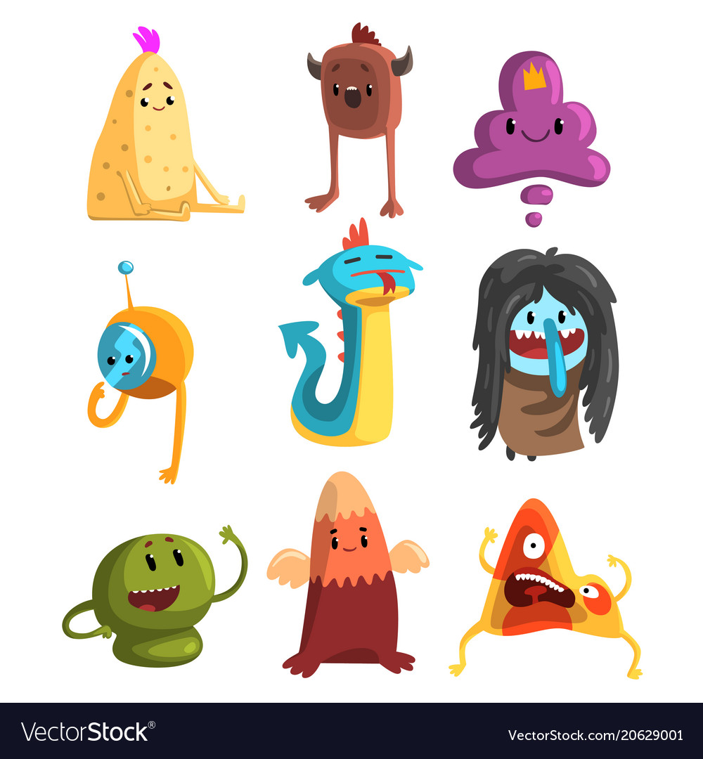 Cartoon flat set of funny monsters vector image Cartoon flat set of funny monsters