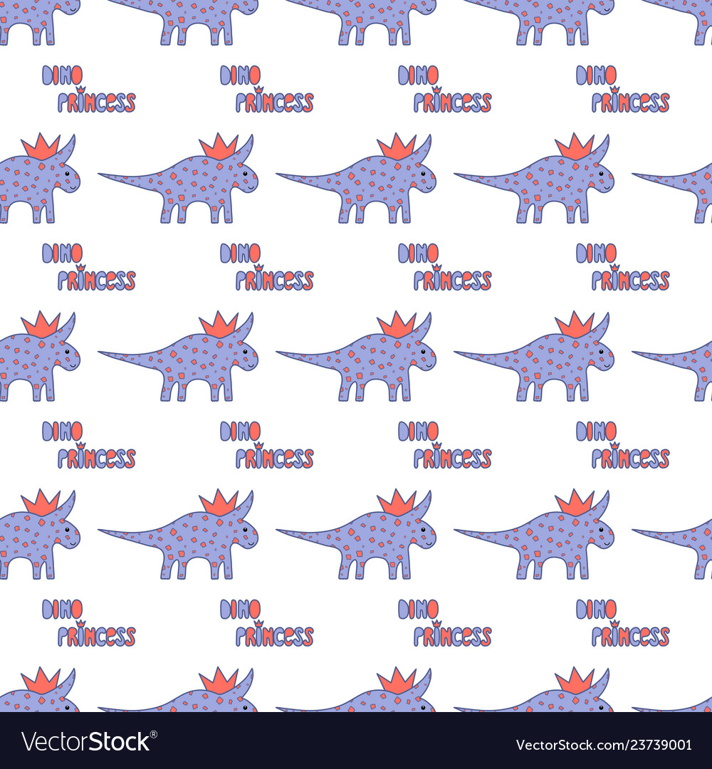 Cute dinosaurs with crowns seamless pattern