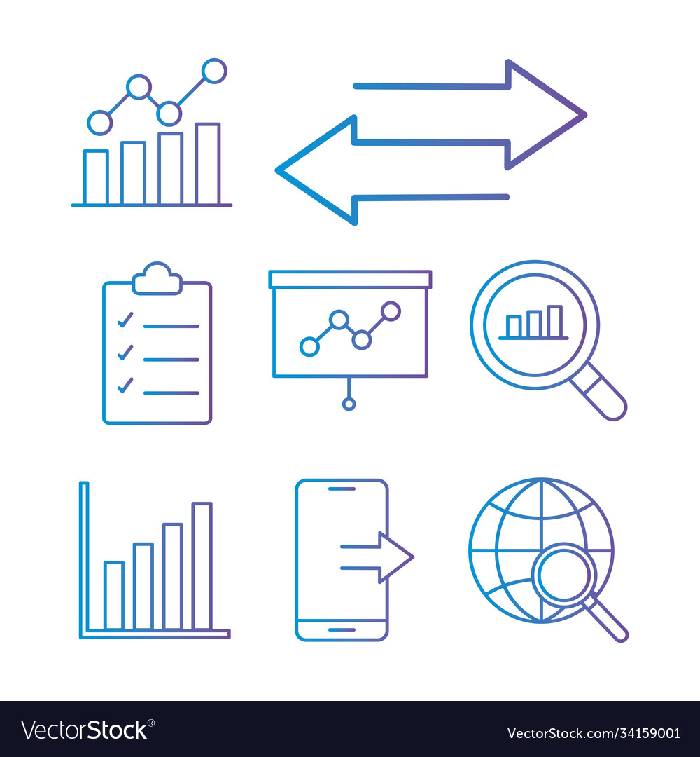 Data analysis gradient style icon set