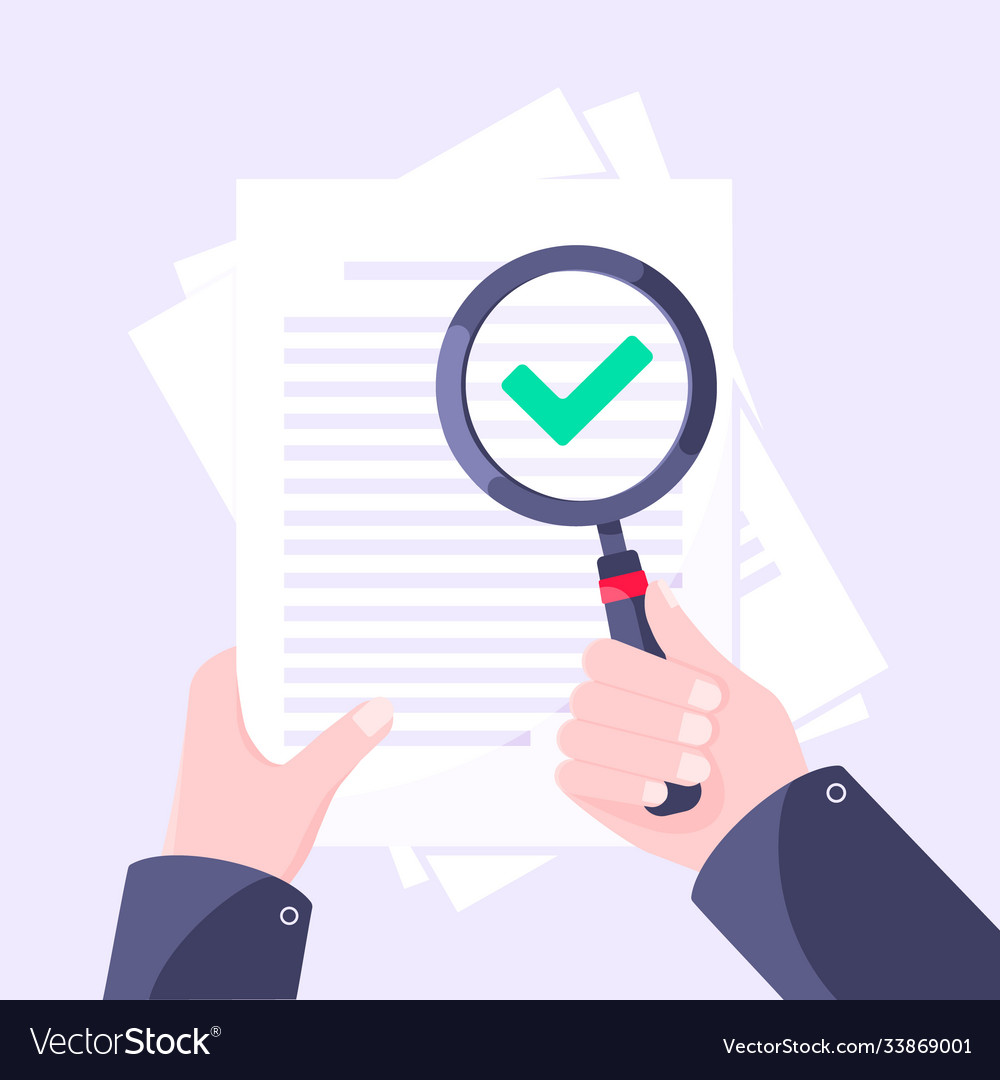 Document verification concept with hand vector image Document verification concept with hand