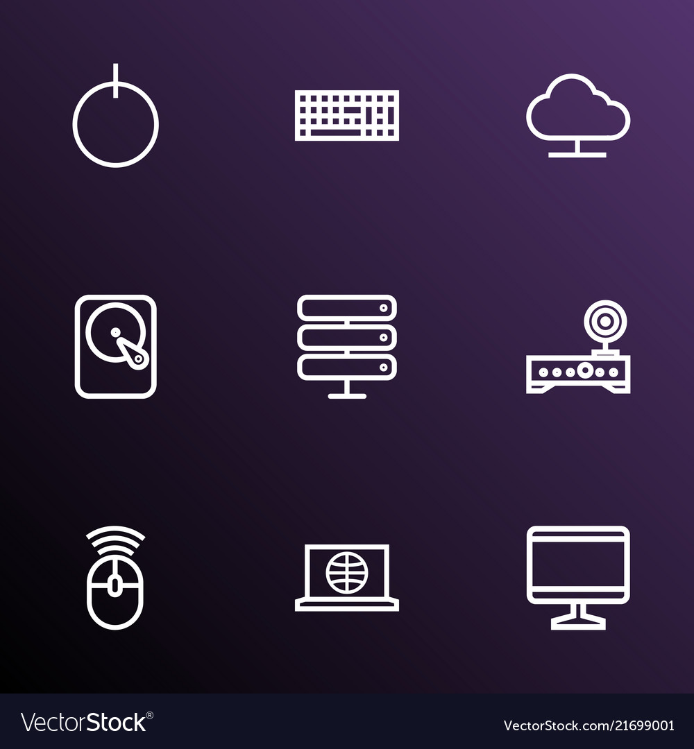 Hardware icons line style set with server start