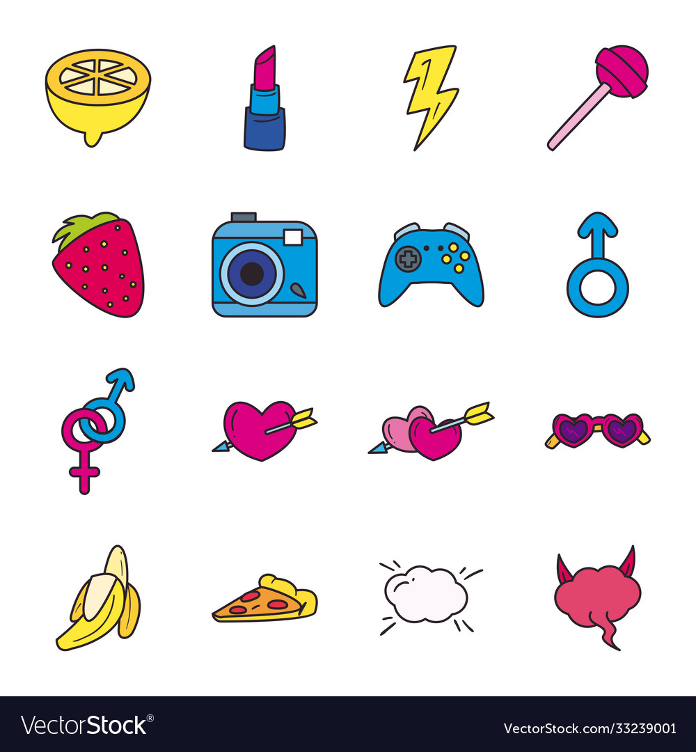 Pop art line and fill style collection icons
