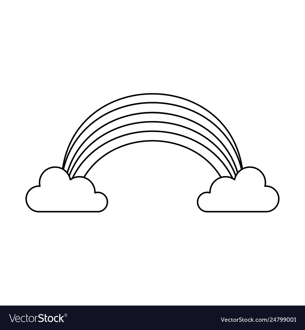 Rainbow and clouds cartoon in black white Vector Image