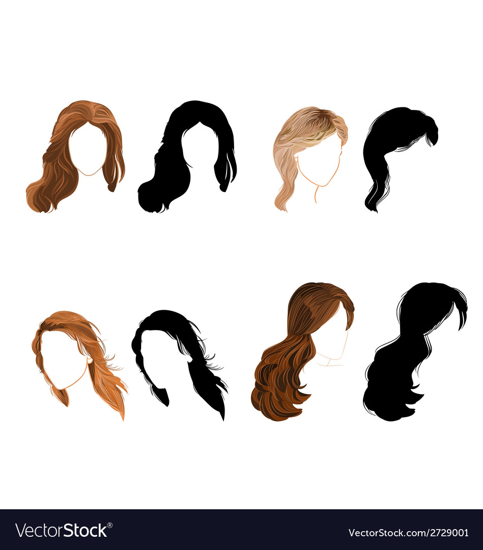 Set Long Hair Natural And Silhouette Royalty Free Vector
