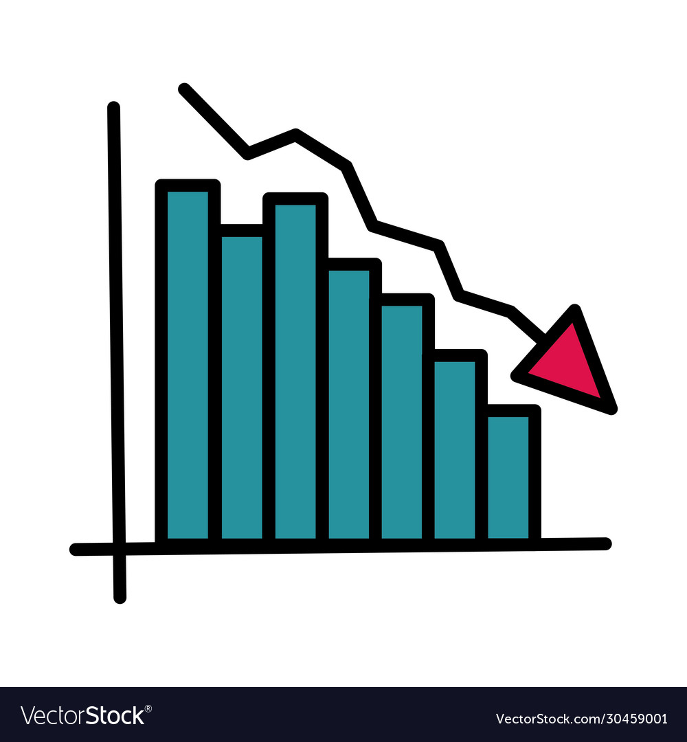 Statistics bars with arrow down line and fill