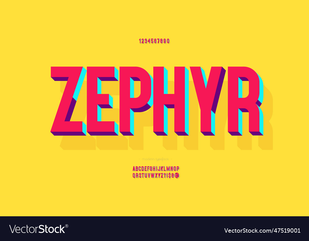 Zephyr font 3d bold colorful style vector image Zephyr font 3d bold colorful style