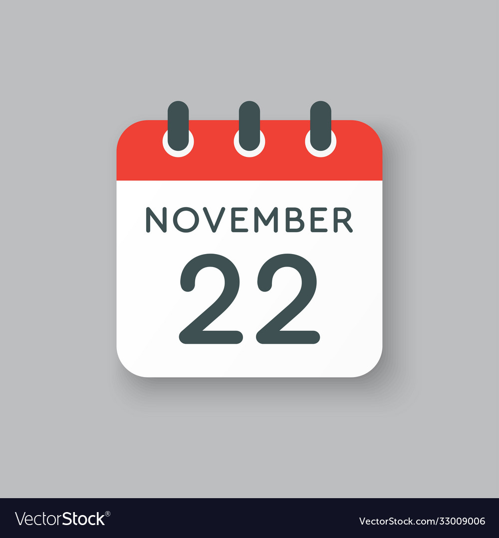 Calendar icon day 22 november template vector image Calendar icon day 22 november template