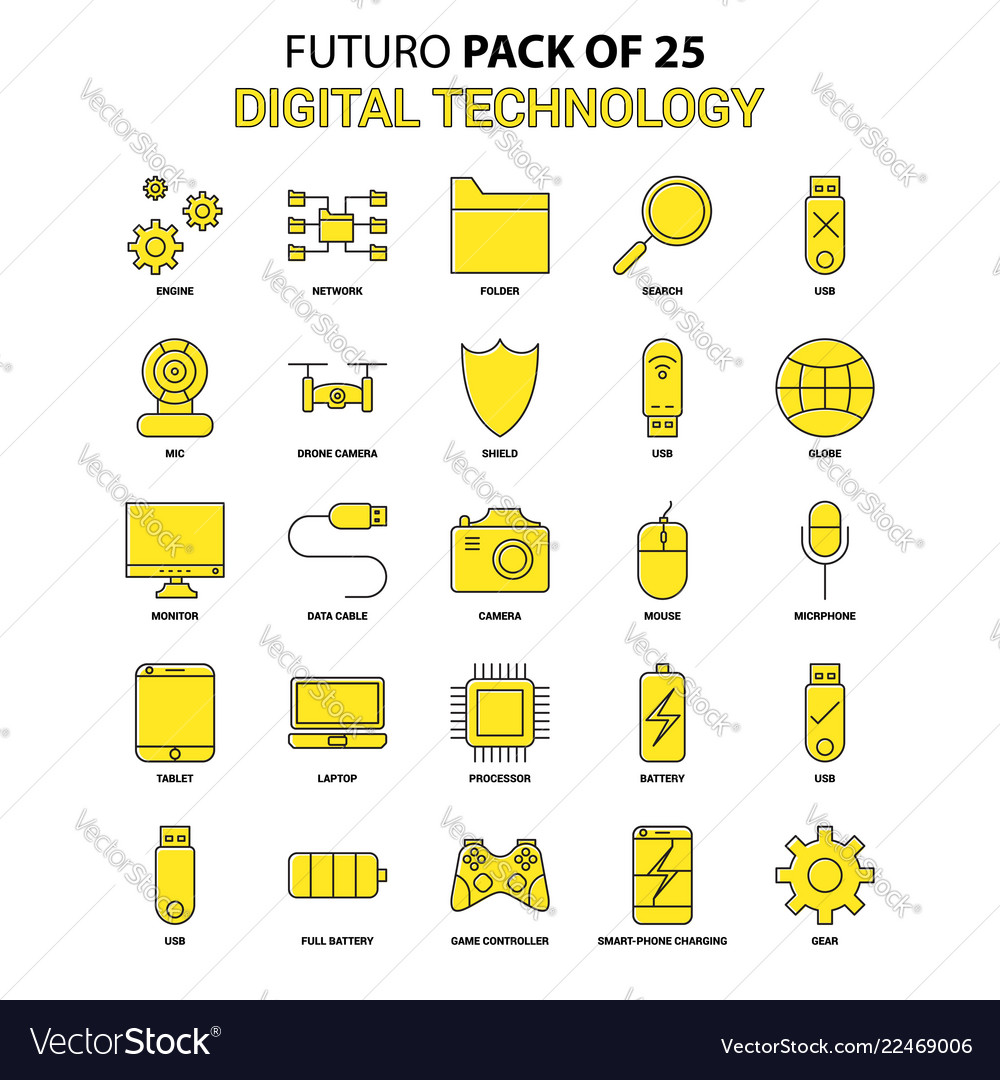 Digitale Technologie-Icon set gelb futuro neueste